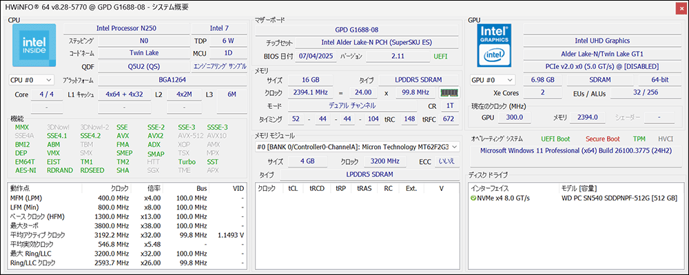 GPD MicroPC 2 ベンチマークテスト